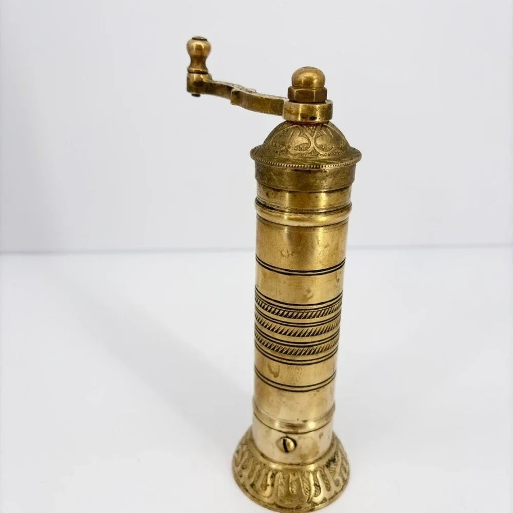 Brass Turkish-Style Hand Crank Coffee Pepper Spice Grinder 7 Inch